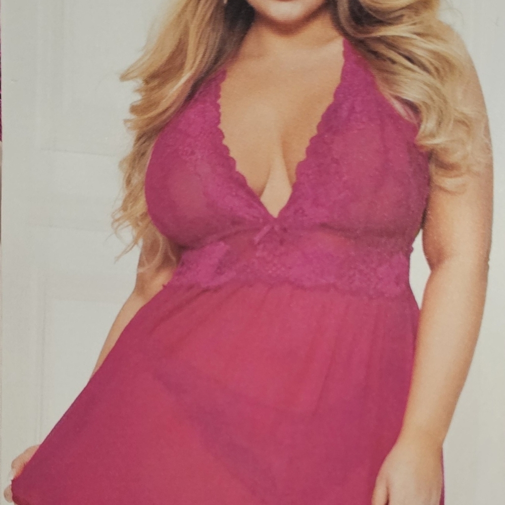Elegant Lace Halter Babydoll in Pink